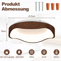 24W LED Deckenleuchte energiesparend Deckenlampe mit Holzmaserung 41,5 x 10 cm