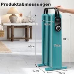 1500W Ölradiator 7 Rippen Heizkörper mit 3 Heizstufen Energiesparung & Überhitzungsschutz Türkis