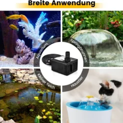 30 W Mini Aquarium Pumpe mit 2,5 m Hohem Hub & 1,83 m Netzkabel & 3 Düsen Wasserpumpe 1400 L/h