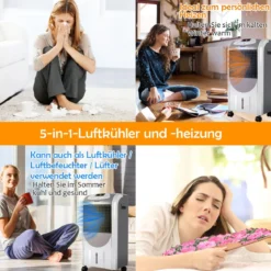 2000 W Mobiles Heiz- und Luftkühlgerät Luftbefeuchter Luftreiniger Heizlüfter 8 H Timer Grau