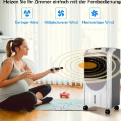 2000 W Mobiles Heiz- und Luftkühlgerät Luftbefeuchter Luftreiniger Heizlüfter 8 H Timer Grau