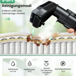 1800W Polsterreiniger Gerät mit Dampf & Sterilisation & Kalt- & Heißwasserreinigung Teppichreiniger