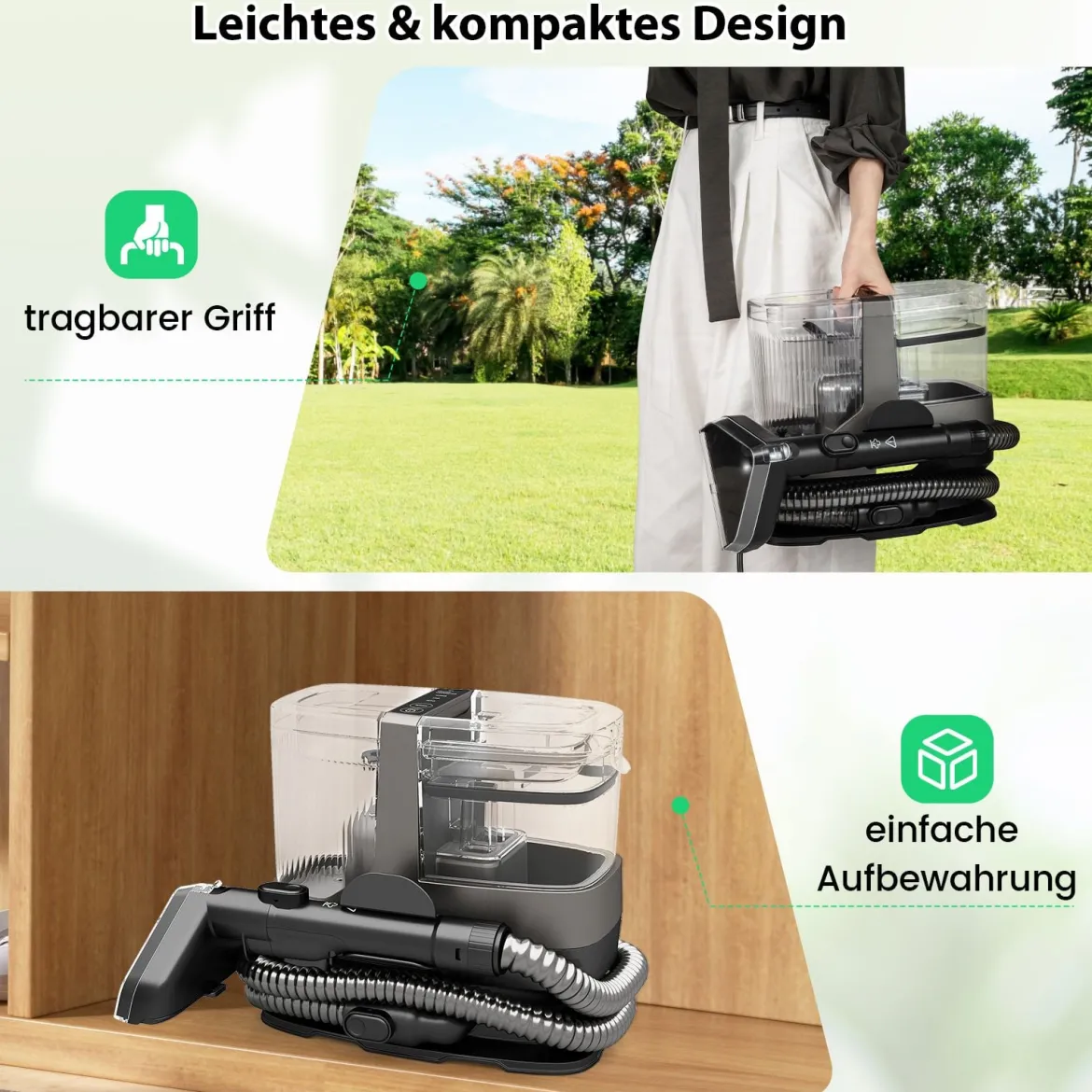 1800W Polsterreiniger Gerät mit Dampf & Sterilisation & Kalt- & Heißwasserreinigung Teppichreiniger
