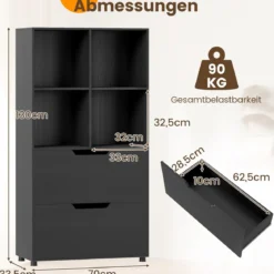 4-Würfel Bücherregal mit 2 Schubladen 130 cm 5-stufiges freistehendes Regal Schwarz
