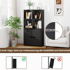 4-Würfel Bücherregal mit 2 Schubladen 130 cm 5-stufiges freistehendes Regal Schwarz