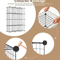 Würfelregal aus Drahtgitter mit 12 Würfelfächern stapelbares modulares Bücherregal mit selbst anpassbarer Form Schwarz
