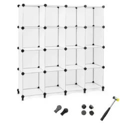 Würfelregal mit 16 Fächern Modulares Aufbewahrungsregal 125 x 31 x 129 cm Halbtransparent
