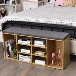 Würfelregal mit 10 Fächern Schuhbank Schuhablage Schuhschrank 104 x 30 x 48 cm Natur