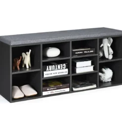 Würfelregal mit 10 Fächern Schuhbank mit Sitzfläche Schuhschrank 104 x 30 x 48 cm Grau