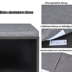 Würfelregal mit 10 Fächern Schuhbank mit Sitzfläche Schuhschrank 104 x 30 x 48 cm Grau