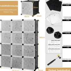 12 Würfel Steckregal DIY Würfelregal stapelbar aus Kunststoff Regalsystem Stufenregal Modula Schwarz