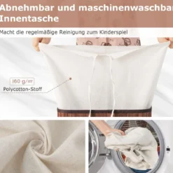 Wäschekorb mit Deckel Bambuskorb mit Innentasche & 72 L Kapazität 42 x 32 x 60 cm Kaffee