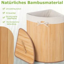 Wäschekorb mit Deckel Bambuskorb mit 58 L Fassungsvermögen 38 x 38 x 60 cm Natur