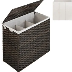 Wäschekorb mit Deckel & Griffen Wäschesammler aus PE-Rattan 66 x 33 x 61,5 cm Braun