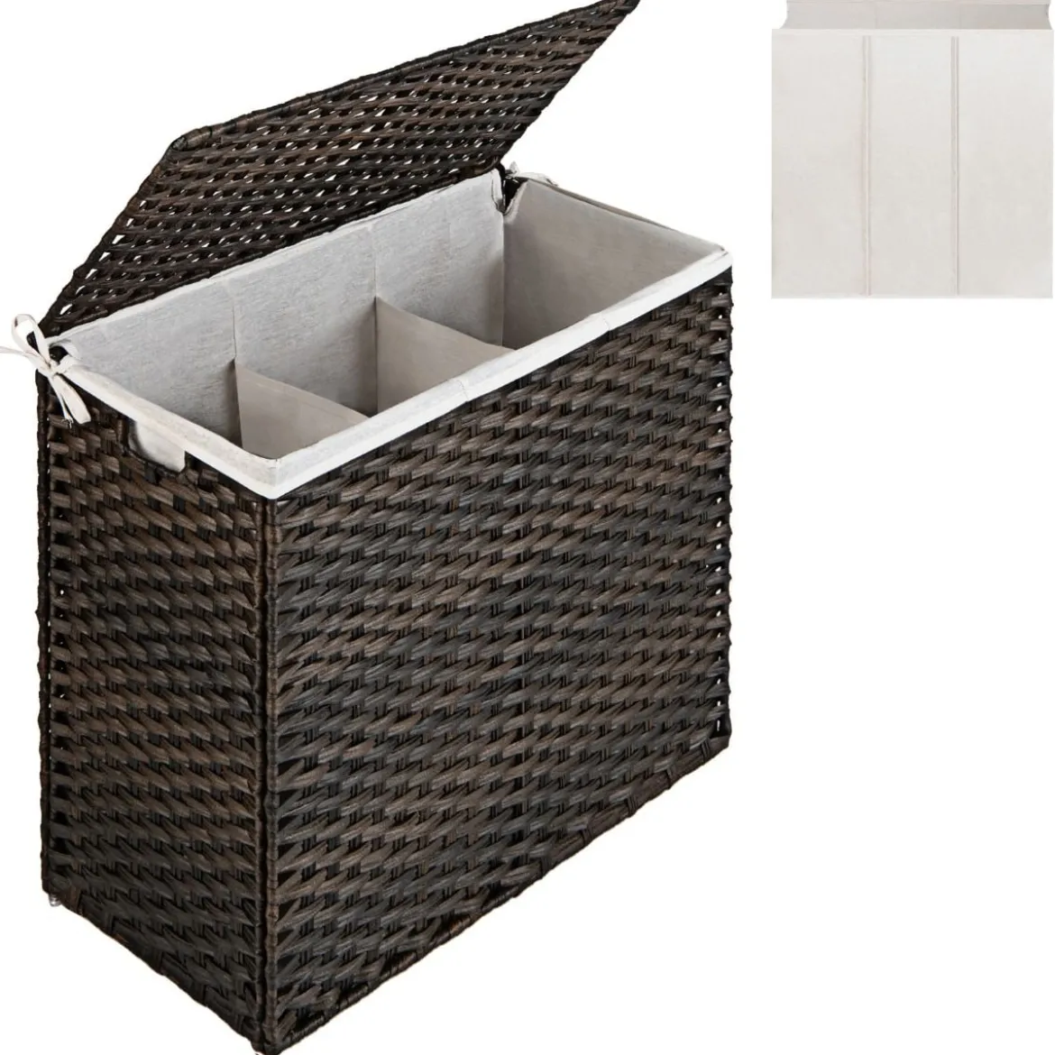 Wäschekorb mit Deckel & Griffen Wäschesammler aus PE-Rattan 66 x 33 x 61,5 cm Braun