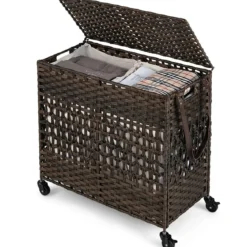 Wäschekorb Wäschesammler mit Deckel 2 Fächern & 110L Kapazität 64,5 x 33 x 67 cm Braun