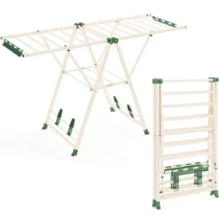 Wäscheständer klappbar mit verstellbaren Flügeln Sockenklammern & Schuhablage Wäschetrockner ausziehbar Beige 163 cm