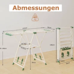Wäscheständer klappbar mit verstellbaren Flügeln Sockenklammern & Schuhablage Trockenständer freistehend für die Wäsche Beige