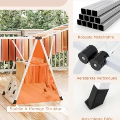 Wäscheständer klappbar mit verstellbaren Flügeln Sockenklammern & Schuhablage Wäschetrockner Weiß 184 cm