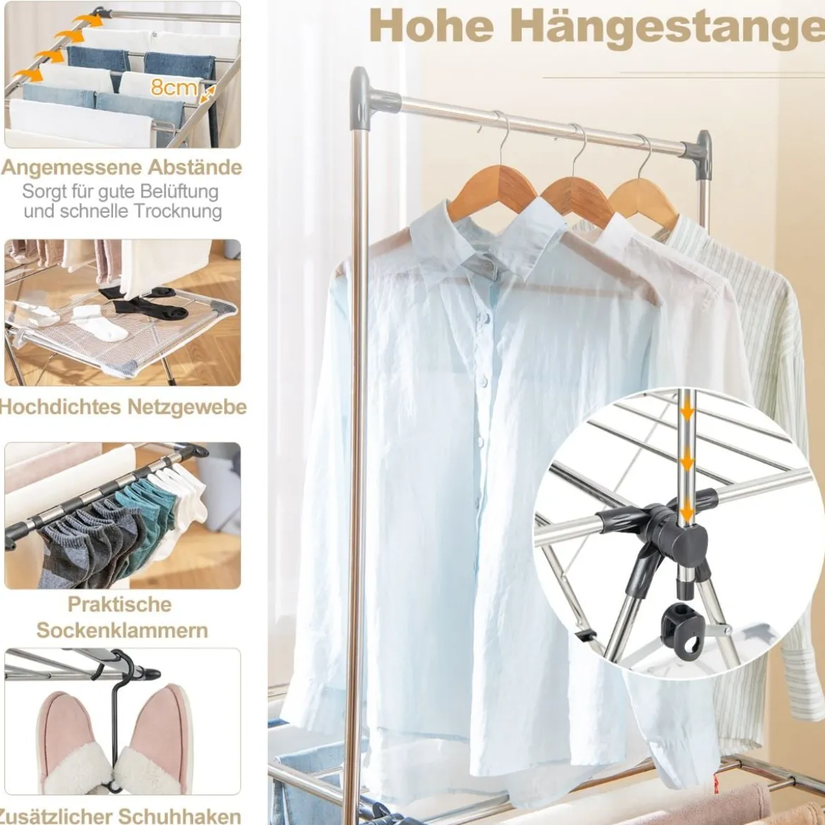 Wäscheständer klappbar 2-stufiger Wäschetrockner ausziehbar Trockenständer Wäscheturm für Innen & Außen