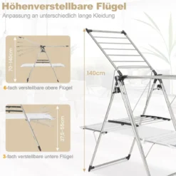 Wäscheständer klappbar 2-stufiger Wäschetrockner ausziehbar Trockenständer Wäscheturm für Innen & Außen