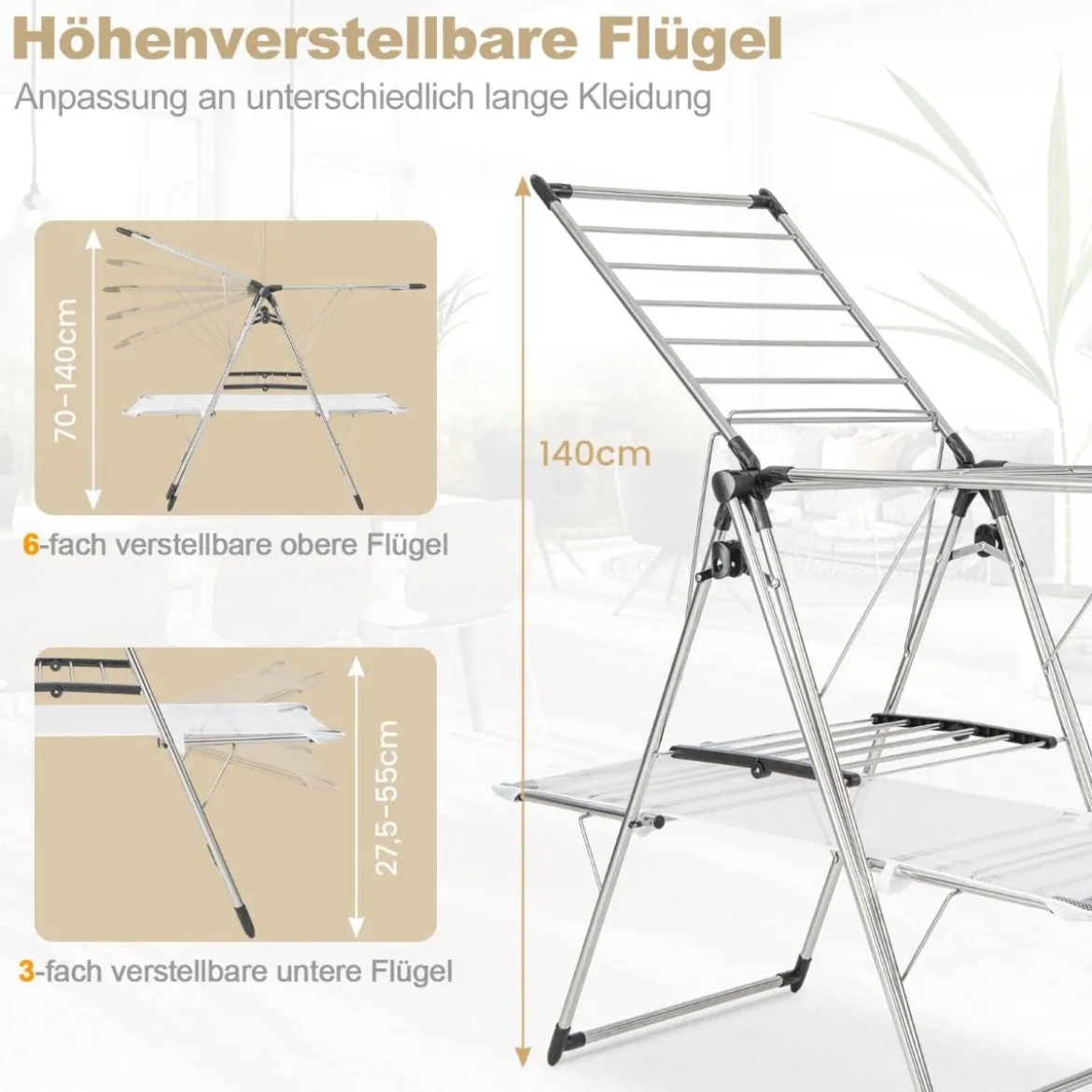 Wäscheständer klappbar 2-stufiger Wäschetrockner ausziehbar Trockenständer Wäscheturm für Innen & Außen