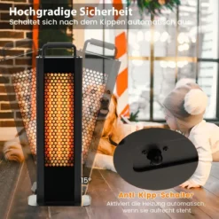 1200W Standheizstrahler mit Kipp- & Überhitzungsschutz Elektroheizer aus Alu Terrassenheizer wasserdicht