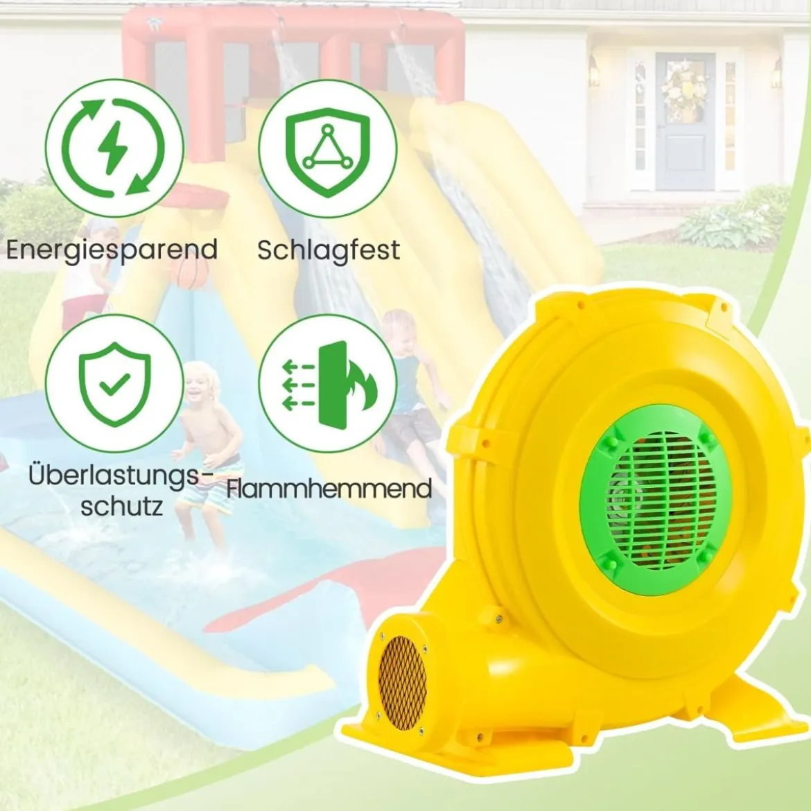 850W Tragbare Luftgebläse Luftgebläsepumpe mit praktischem Griff & Bodenankern Gelb