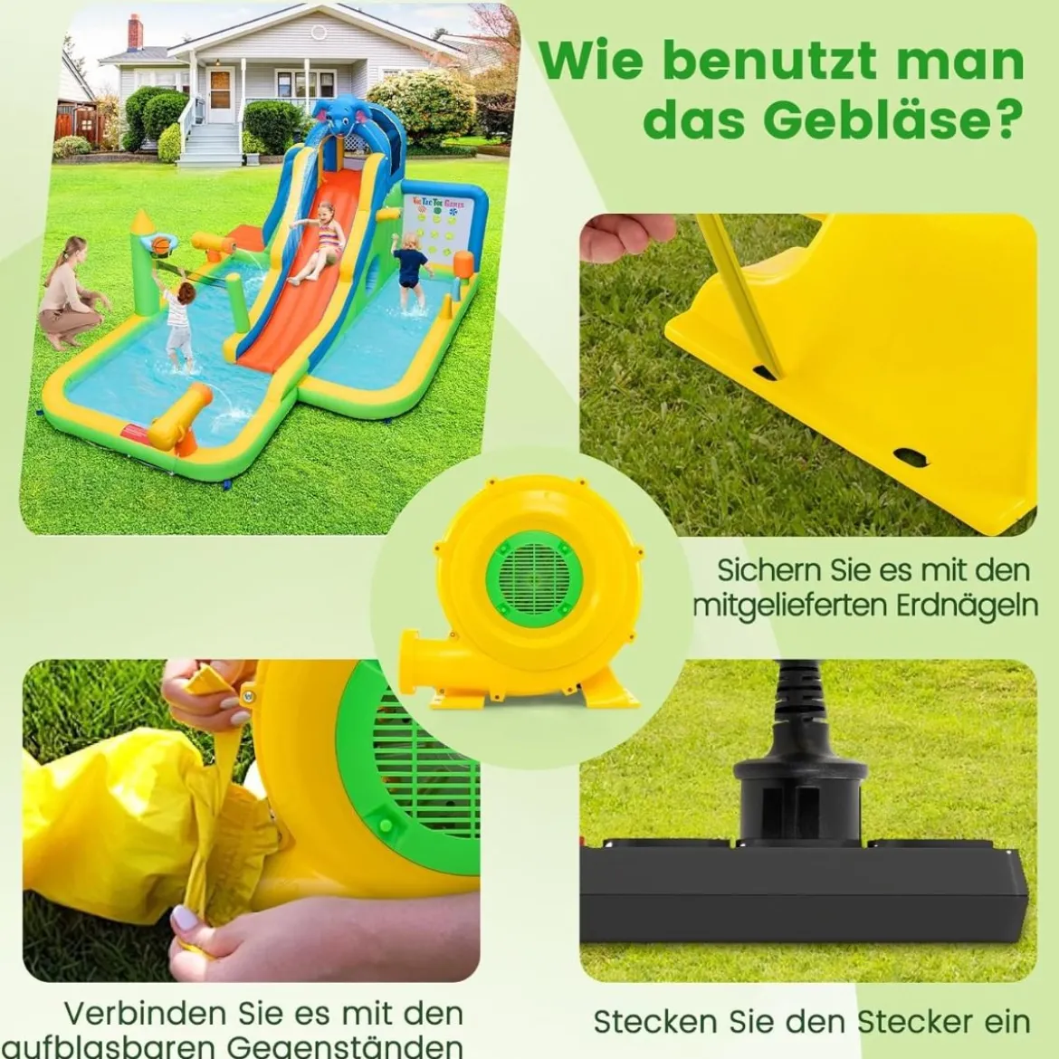 850W Tragbare Luftgebläse Luftgebläsepumpe mit praktischem Griff & Bodenankern Gelb