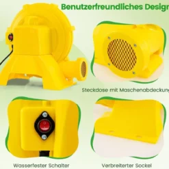850W Tragbare Luftgebläse Luftgebläsepumpe mit praktischem Griff & Bodenankern Gelb
