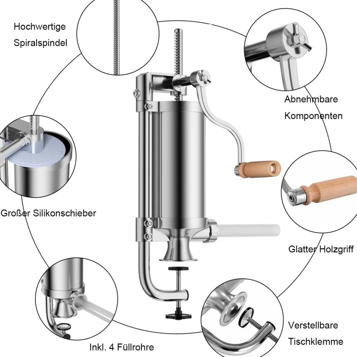 Wurstfüller Wurstmaschine Wurstfüllmaschine Wurstspritze inkl. 4 Füllrohre