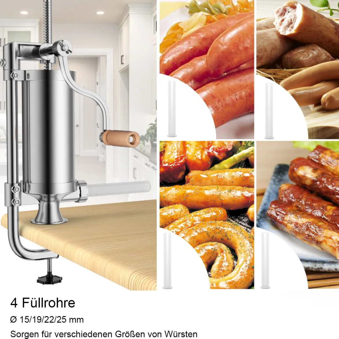 Wurstfüller Wurstmaschine Wurstfüllmaschine Wurstspritze inkl. 4 Füllrohre