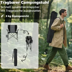 1 x Campingstuhl faltbar Klappstuhl mit Becherhalter & Seitentasche klappbarer Angelstuhl 160 kg Tragfähigkeit