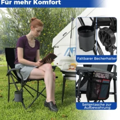 1 x Campingstuhl faltbar Klappstuhl mit Becherhalter & Seitentasche klappbarer Angelstuhl 160 kg Tragfähigkeit