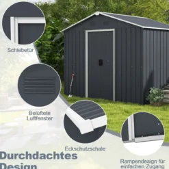 174 x 236 cm Außenspeicher-Schuppen Doppelte Tür Gartenwerkzeughaus Grau
