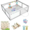 206 x 186cm Baby Laufstall mit Matratze Laufgitter mit 50 Spielbällen Helllgrau Laufstall +Panda Matratze