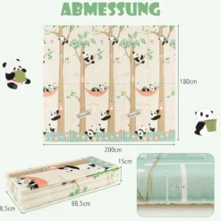 206 x 186cm Baby Laufstall mit Matratze Laufgitter mit 50 Spielbällen Helllgrau Laufstall +Panda Matratze