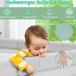 206 x 186cm Baby Laufstall mit Matratze Laufgitter mit 50 Spielbällen Helllgrau Laufstall +Panda Matratze