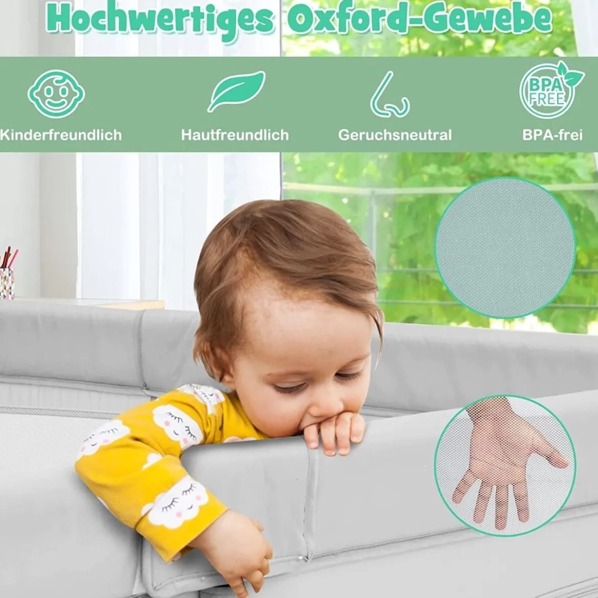 206 x 186cm Baby Laufstall mit Matratze Laufgitter mit 50 Spielbällen Helllgrau Laufstall +Panda Matratze