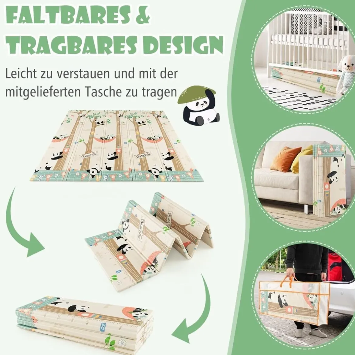 206 x 186cm Baby Laufstall mit Matratze Laufgitter mit 50 Spielbällen Helllgrau Laufstall +Panda Matratze