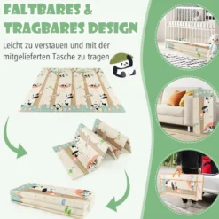 206 x 186cm Baby Laufstall mit Matratze Laufgitter mit 50 Spielbällen (Dunkelgrau Laufstall +Panda Matratze)