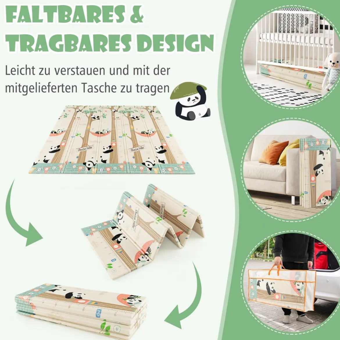 206 x 186cm Baby Laufstall mit Matratze Laufgitter mit 50 Spielbällen (Dunkelgrau Laufstall +Panda Matratze)