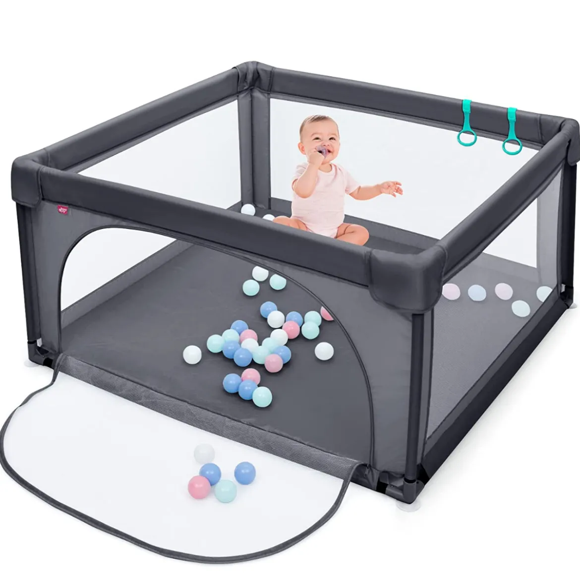 120 x 120 cm Baby Laufstall mit 50 Spielbällen Laufgitter mit Atmungsaktivem Netz