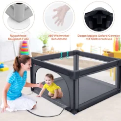 120 x 120 cm Baby Laufstall mit 50 Spielbällen Laufgitter mit Atmungsaktivem Netz