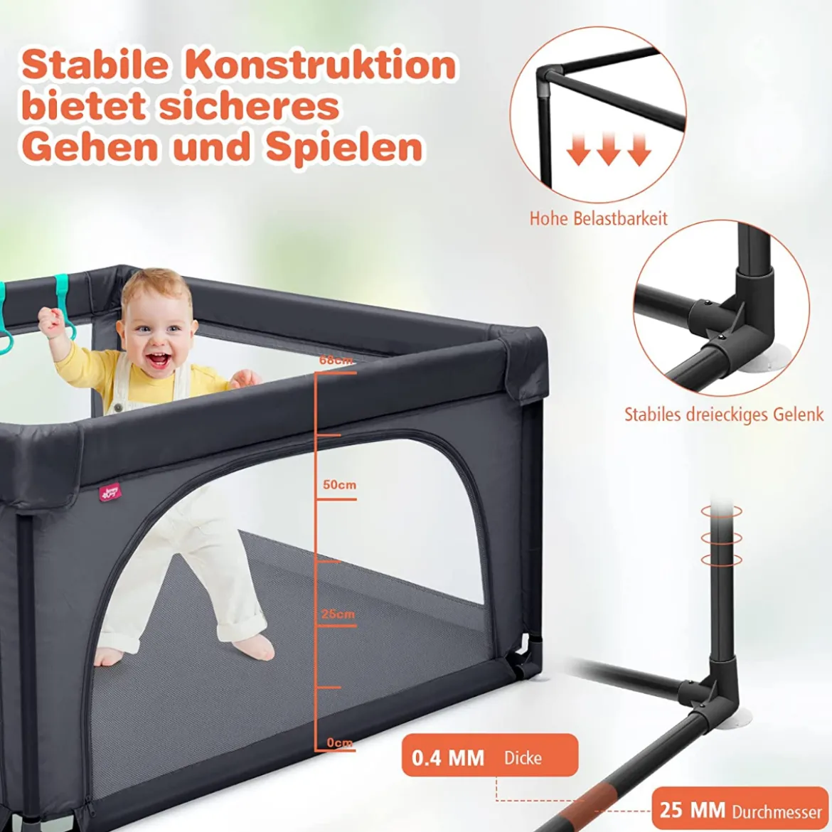 120 x 120 cm Baby Laufstall mit 50 Spielbällen Laufgitter mit Atmungsaktivem Netz