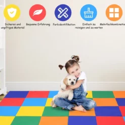 147 x 147cm Baby Spielmatte faltbar Babymatte mit Klettverschluss Krabbelmatte aus Kunstleder Bunt