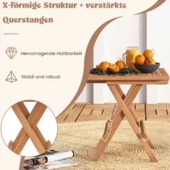 50 x 50 cm Beistelltisch klappbar wetterfester Klapptisch aus Teakholz quadratischer Balkontisch Natur
