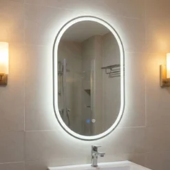 80 x 50 cm beleuchteter Badezimmerspiegel für die Wand hinterleuchteter bruchsicherer Spiegel Silber