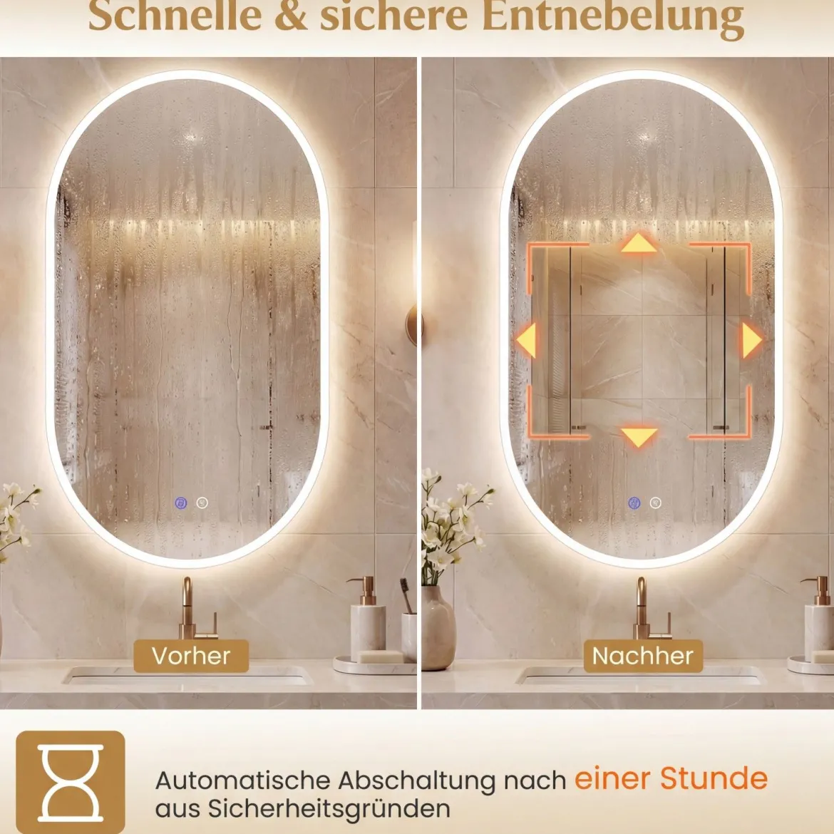90 x 55 cm beleuchteter Badspiegel Wandspiegel mit hintergrundbeleuchteter Silber