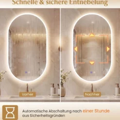 80 x 50cm Beleuchteter Badspiegel mit Anti-Beschlag-Funktion Wandspiegel Ovaler Spiegel